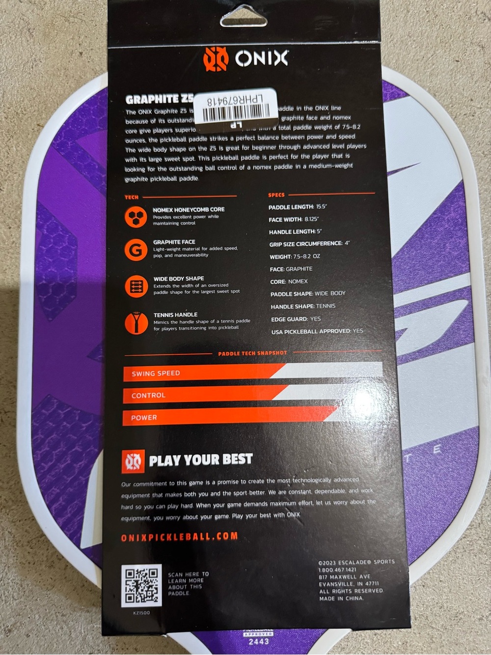 ONIX Graphite Z5 Pickleball Paddle - Purple and White NWT - Picture 5 of 6